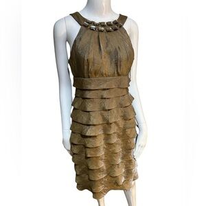 London Times Shimmering Brown Halter Mini Dress